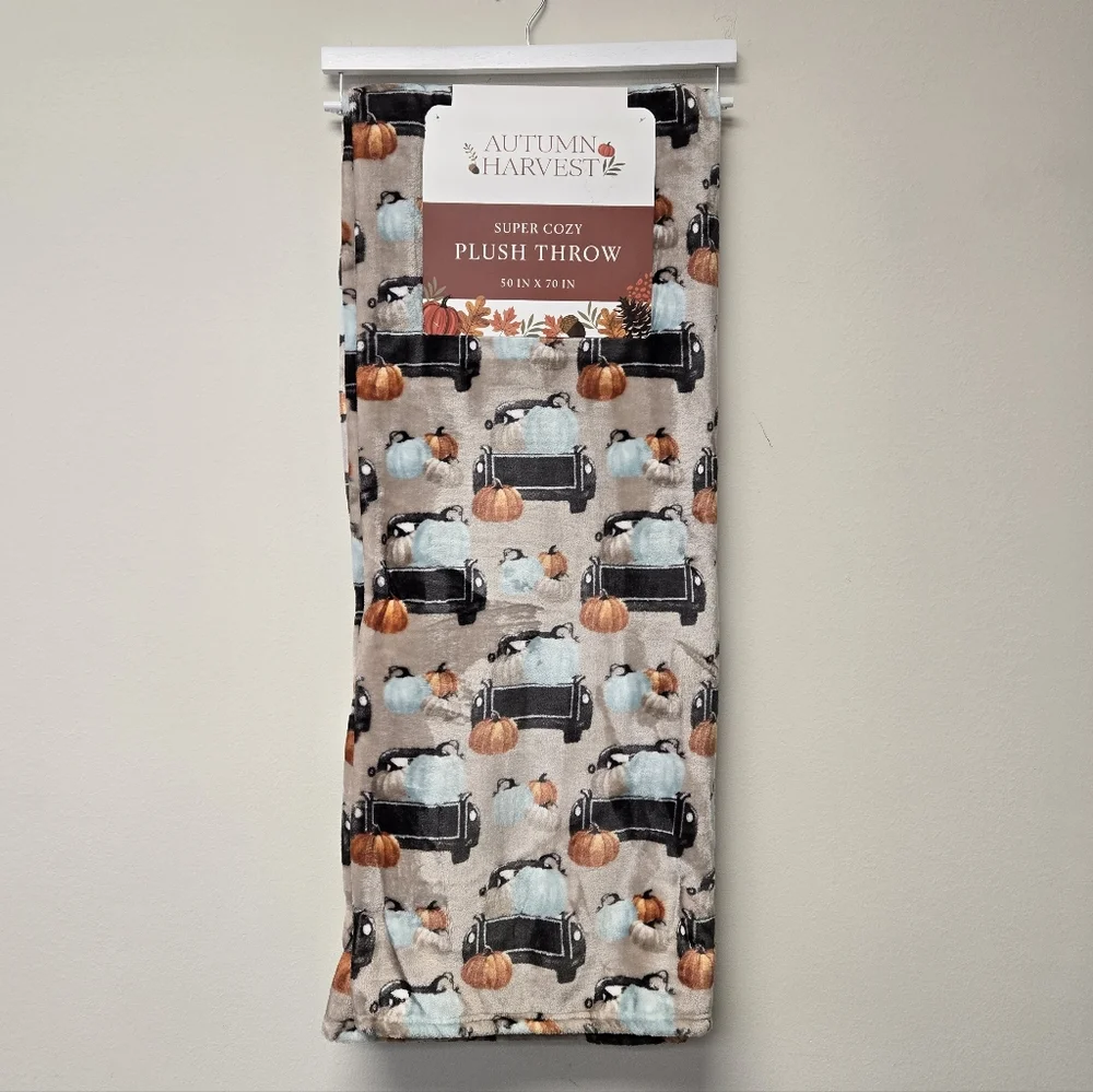 Autumn Harvest Fall Farmhouse Truck Pumpkin Super Cozy Plush Throw Blanket